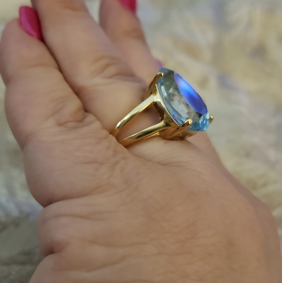 Sz 9, Swiss Blue Topaz, 18K gold over 925 Silver, 11.50 TCW, NWT - Picture 5 of 13
